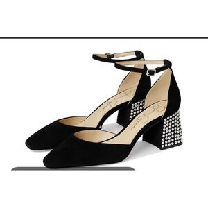 Jessica Simpson Women's Block Heel studded Pearl Accents Size 9.5 Wide Black